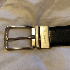 Perry Ellis mens belt. 30”. Dark brown. Chrome buckle.